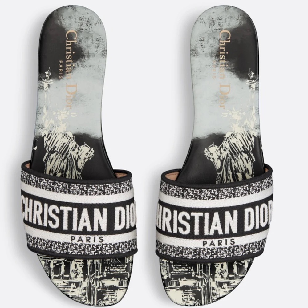 Brand New Dior Dway Flat Sandals Monochrome Embroidered New York Limited Ed 38.5